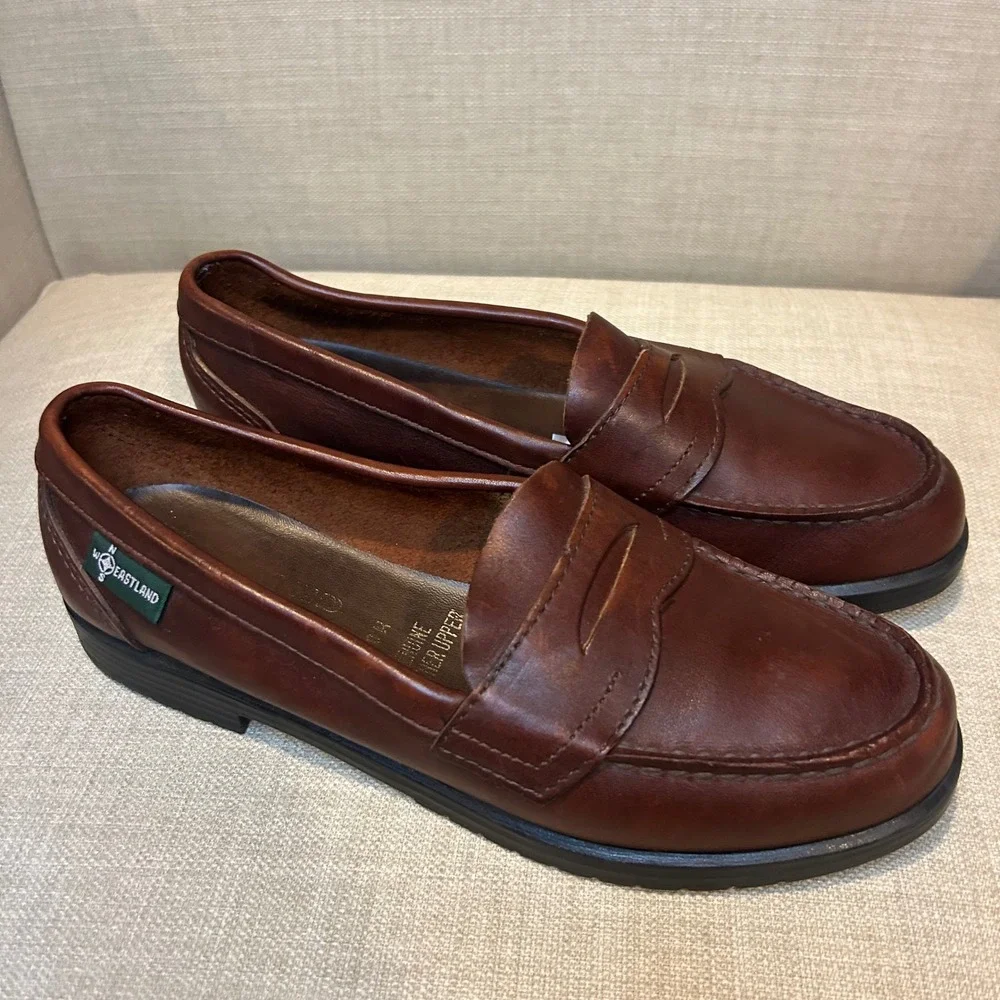 Eastland Womens Penny Loafers Brown Genuine Leather Slip On Flats Size 9M